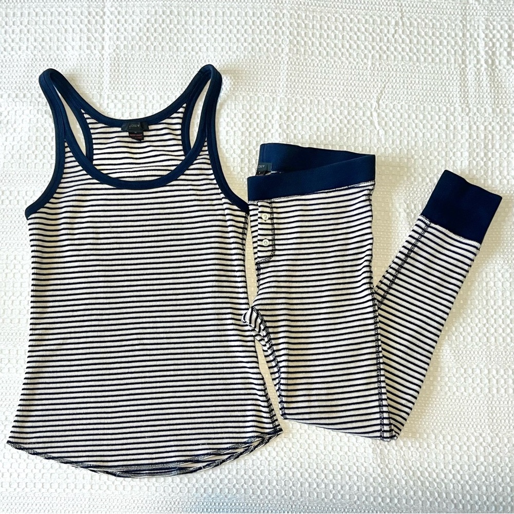 J. Crew Navy Waffle Knit Striped Sleep Set with Tank and Leggings